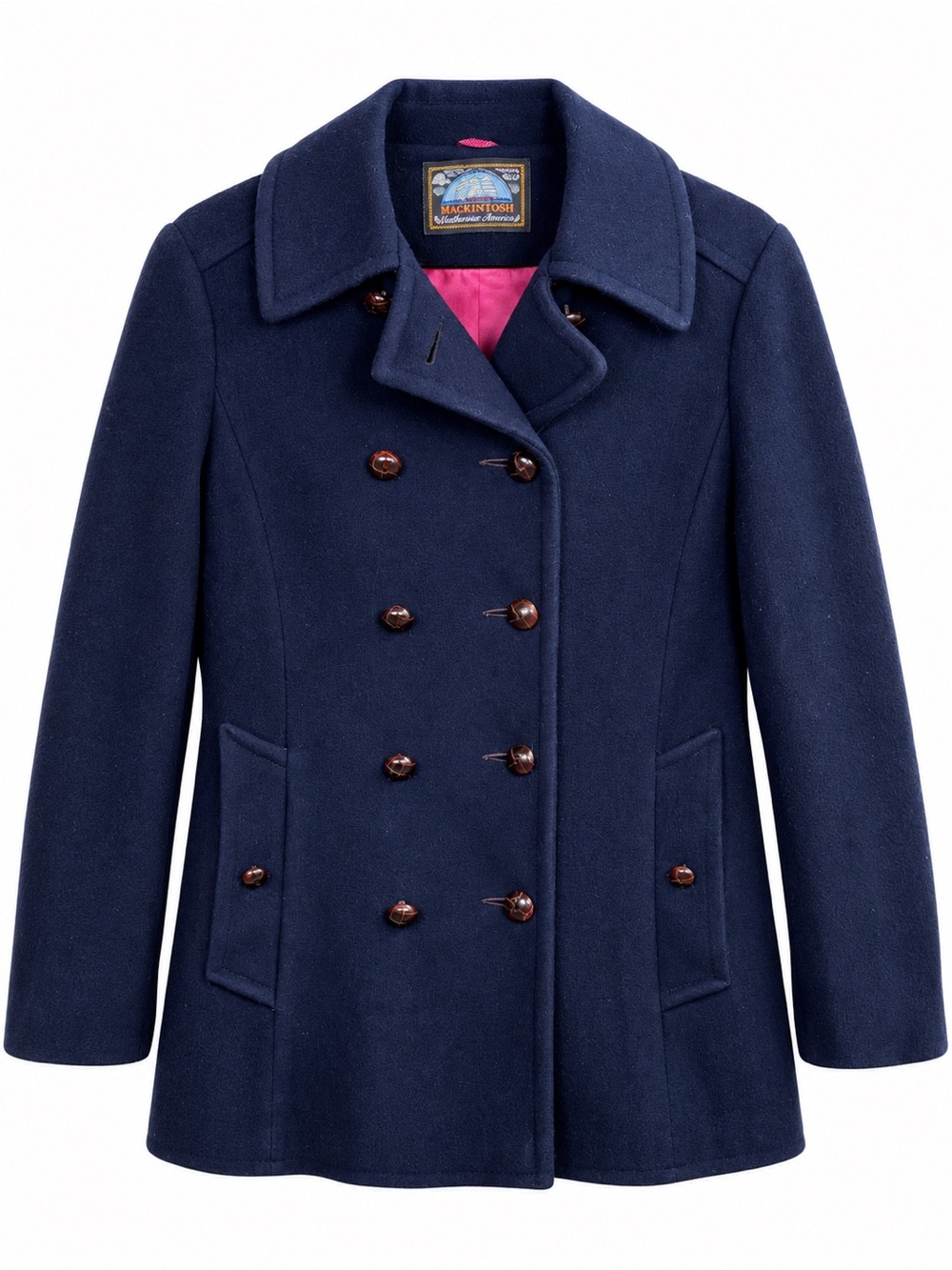 Vintage Mackintosh Pure Wool Peacoat Womens M L Navy Double Breasted USA Coat